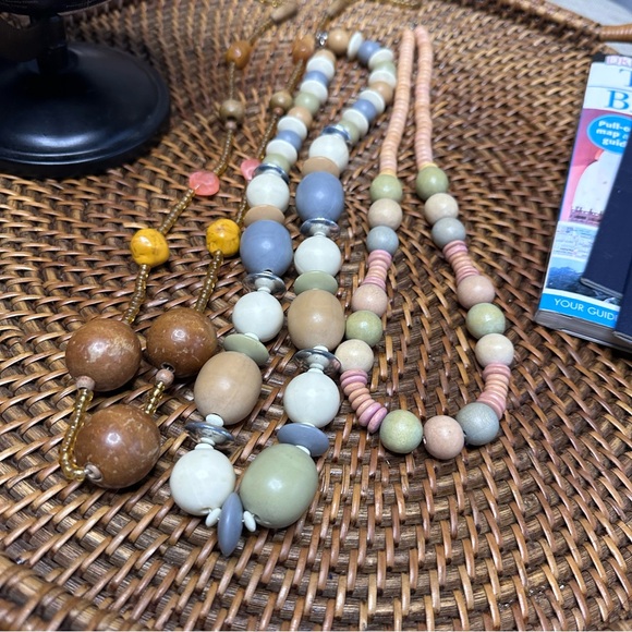 Vintage Wooden Beaded Necklace Lot of 3 - Picture 2 of 4